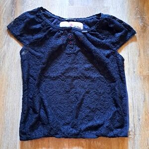 SuperDry The Lace Brushed Top Blue Fine Occasion Short-sleeve Blouse Size Small